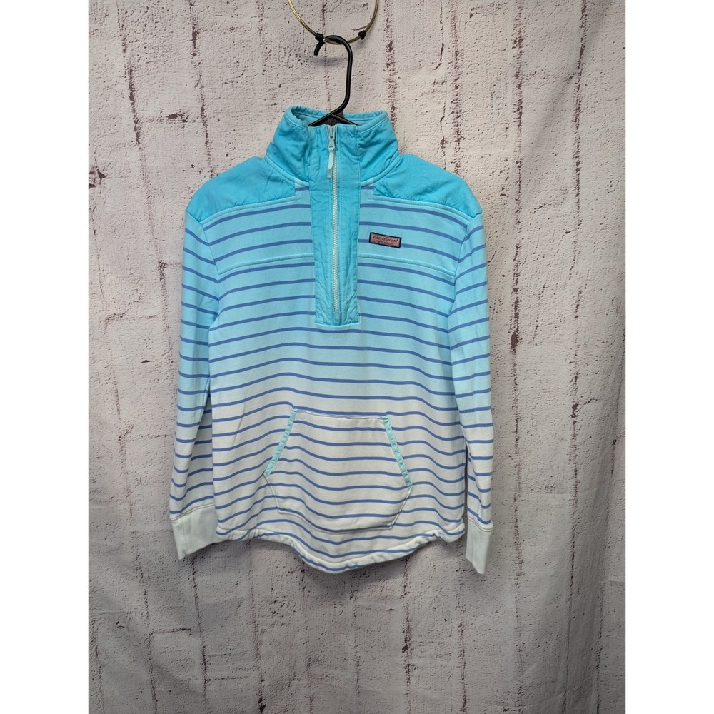 Vineyard Vines Pullover‎ 1/4 Zip Striped Preppy Nautical Blue & White Ombre Sz S
